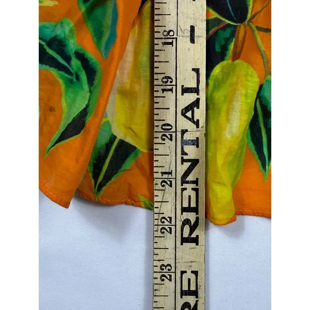 Anthropologie Farm Rio Orange Pears Short puff Sleeve Blouse square neck Sz XS